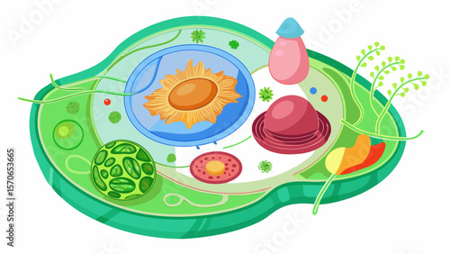 Vector illustration of illustration of a plant cell structure isolated on white background