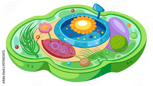 Vector illustration of illustration of a plant cell structure isolated on white background