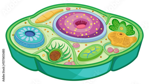 Vector illustration of illustration of a plant cell structure isolated on white background