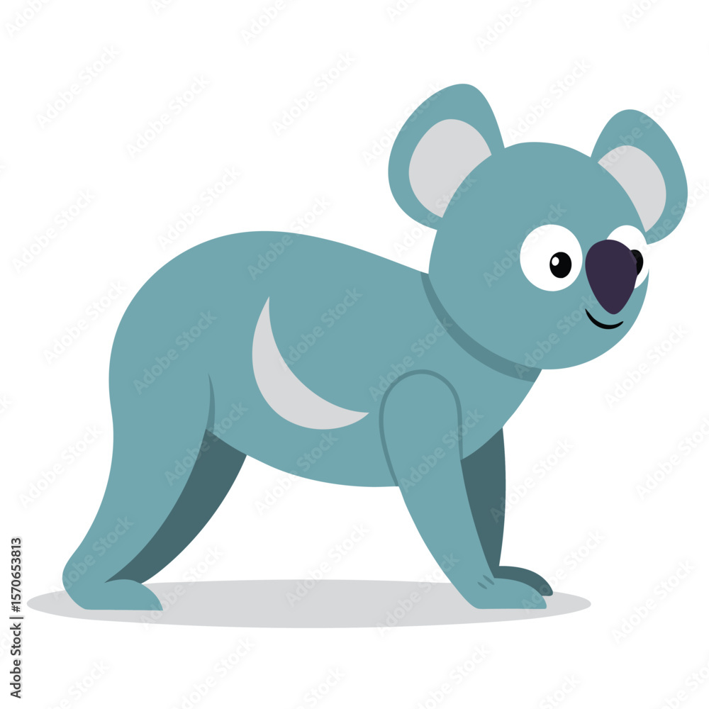 Fototapeta premium Cute blue cartoon koala standing on a white background