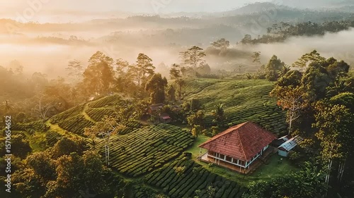 Wallpaper Mural Tea plantation landscape with a house at sunrise. Torontodigital.ca