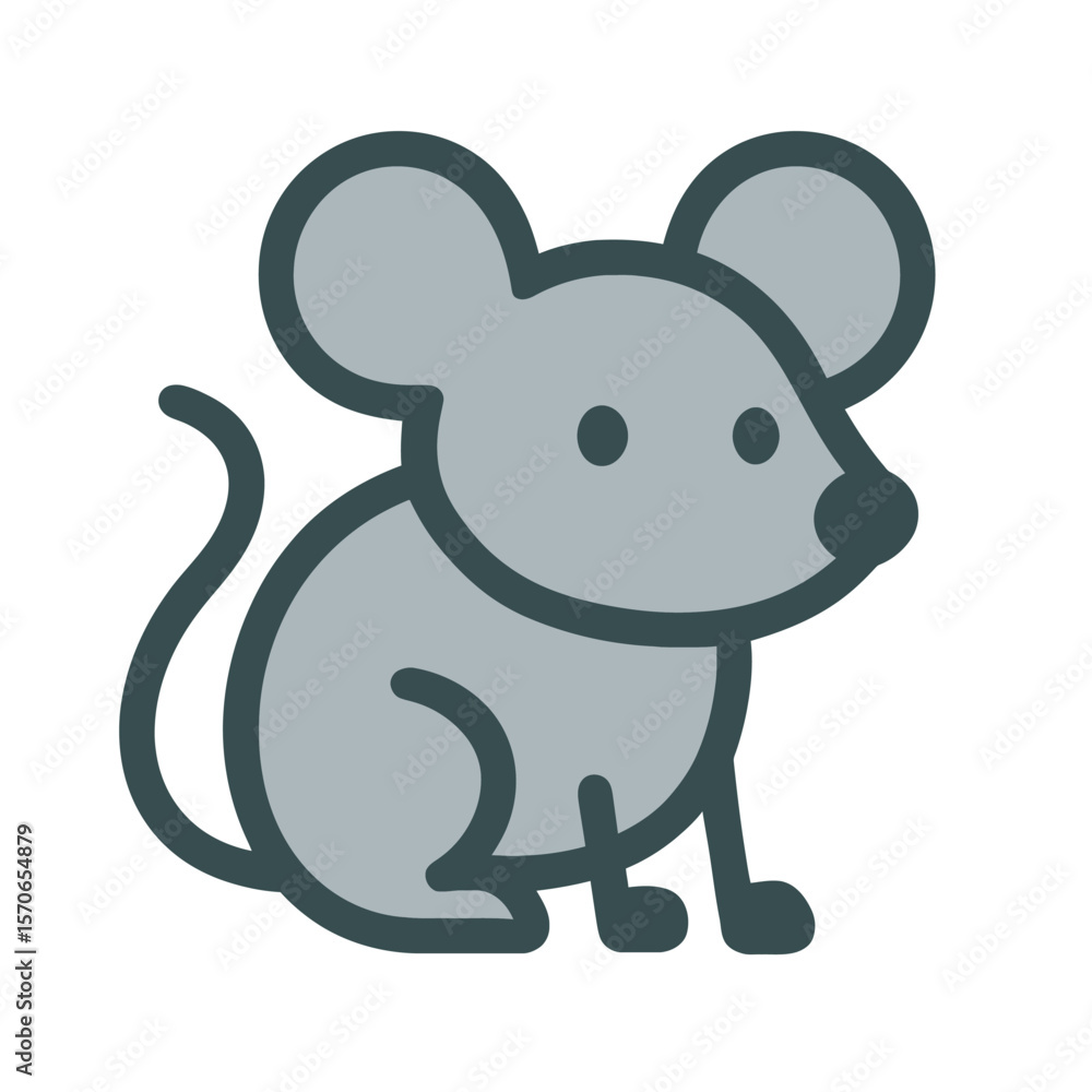 Fototapeta premium Minimalist Vector Icon of a Mouse – Flat Cartoon Style, Transparent Background