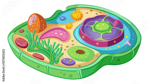 Vector illustration of illustration of a plant cell structure isolated on white background
