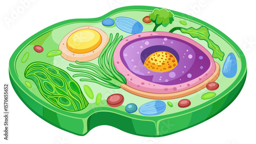 Vector illustration of illustration of a plant cell structure isolated on white background