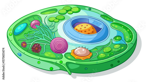 Vector illustration of illustration of a plant cell structure isolated on white background