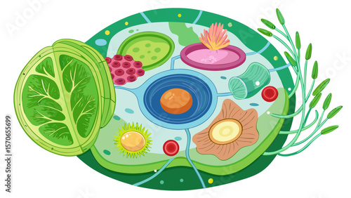 Vector illustration of illustration of a plant cell structure isolated on white background