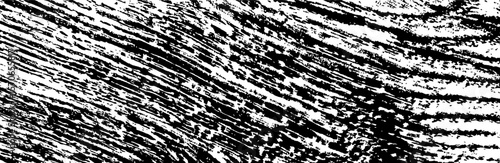 High contrast black and white grunge wood texture background. Abstract rough surface with brush like strokes and distressed scratch details. Perfect for use as overlay, mask, textile design, packaging