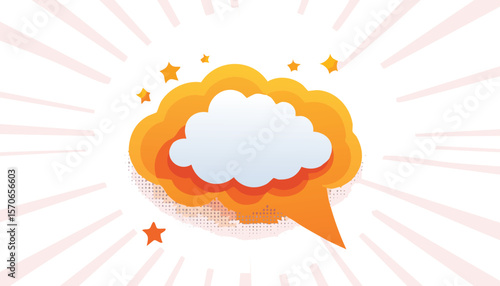 Comic text frame with pop art halftone dotted effect. Balloon chat shape for dialog. Cloud for shock shout and scream action messages. Irregular cartoon decoration.bubble, contemplation, efficiency, 