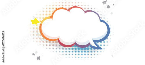Comic text frame with pop art halftone dotted effect. Balloon chat shape for dialog. Cloud for shock shout and scream action messages. Irregular cartoon decoration.bubble, contemplation, efficiency, 