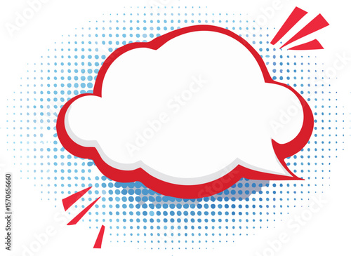 Comic text frame with pop art halftone dotted effect. Balloon chat shape for dialog. Cloud for shock shout and scream action messages. Irregular cartoon decoration.bubble, contemplation, efficiency, 