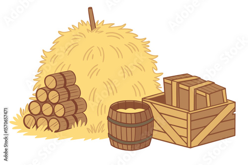  hay bale, wooden logs, hay stack, wooden blocks, hay pile