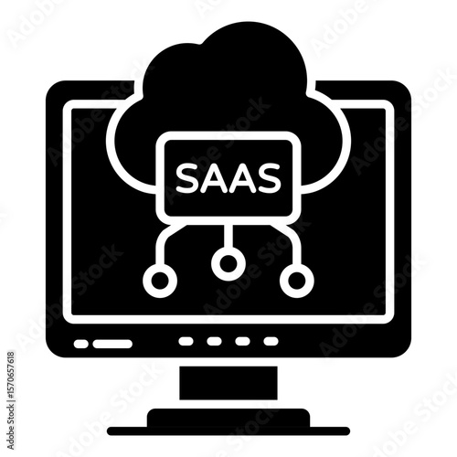 Conceptual solid design icon of cloud saas