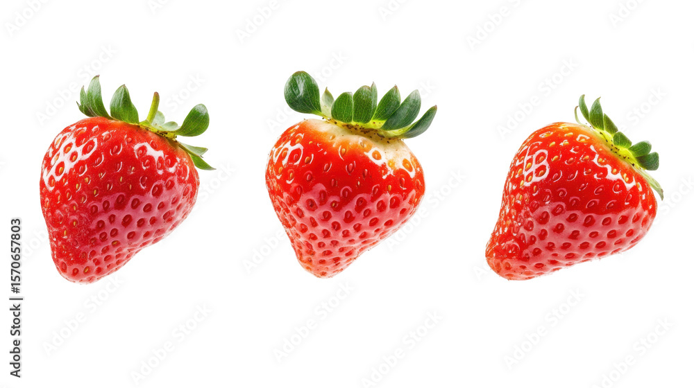 Fresh Red Strawberries with Green Leaves on a Transparent Background Ready for Culinary Use Fresh Red Strawberries with Green Leaves on a Transparent Background Ready for Culinary Use