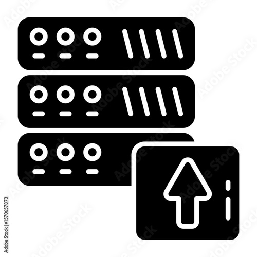 A solid icon design of server upload