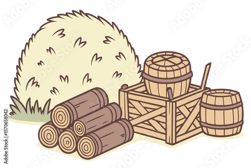  hay bale, wooden logs, hay stack, wooden blocks, hay pile