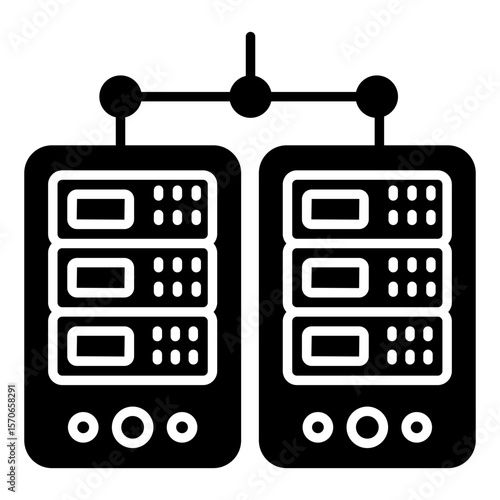 A solid design icon of server racks