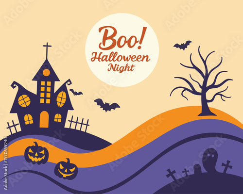 Adobe Illustrator Artwork, halloween, house, vector, moon, illustration, castle, night, tree, holiday, silhouette, autumn, haunted, bat, landscape, bats, scary, horror, cartoon, design, sky, card, dar