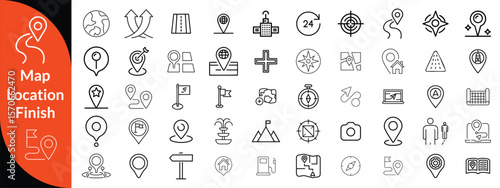 Maps, location and Navigation line editable icon set. Containing navigation, location, contains map with a pin, route map, navigator, direction and more. Vector illustration design 
