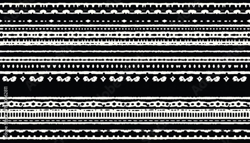 Black and white tribal mud cloth vector seamless pattern Horizontal stripes, boho, ethnic, African, folk art, textile design, hand drawn, design