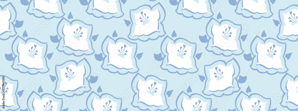 Seamless abstract floral pattern featuring flowers with details on a pastel blue background. Playful, modern design ideal for textiles, wrapping paper, and decor projects, print Seamless abstract floral pattern featuring flowers with details on a pastel blue background. Playful, modern design ideal for textiles, wrapping paper, and decor projects, print