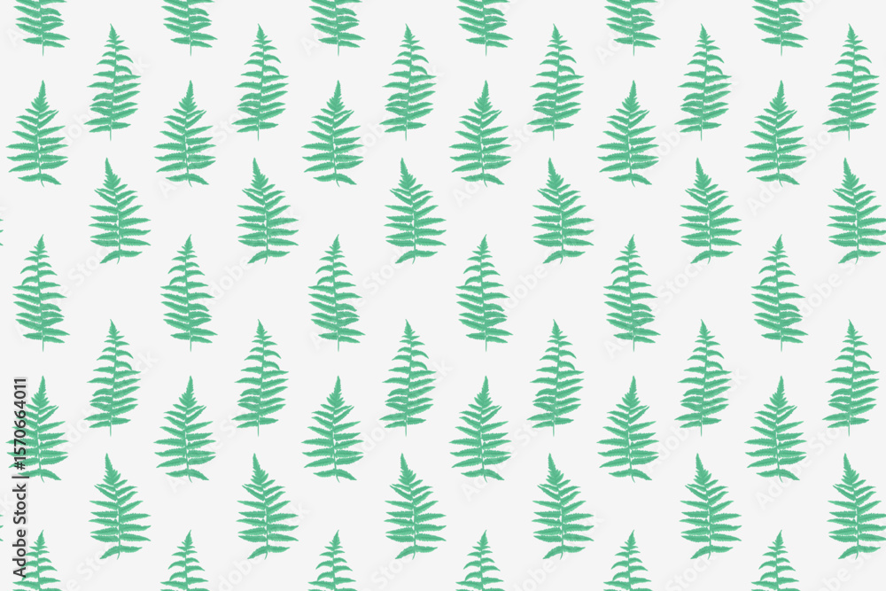 Obraz premium Seamless pattern of minimalistic green fern leaves in on a white background. Ideal for natural ornament designs, eco-friendly packaging, fabric prints, wallpapers, and stationery.