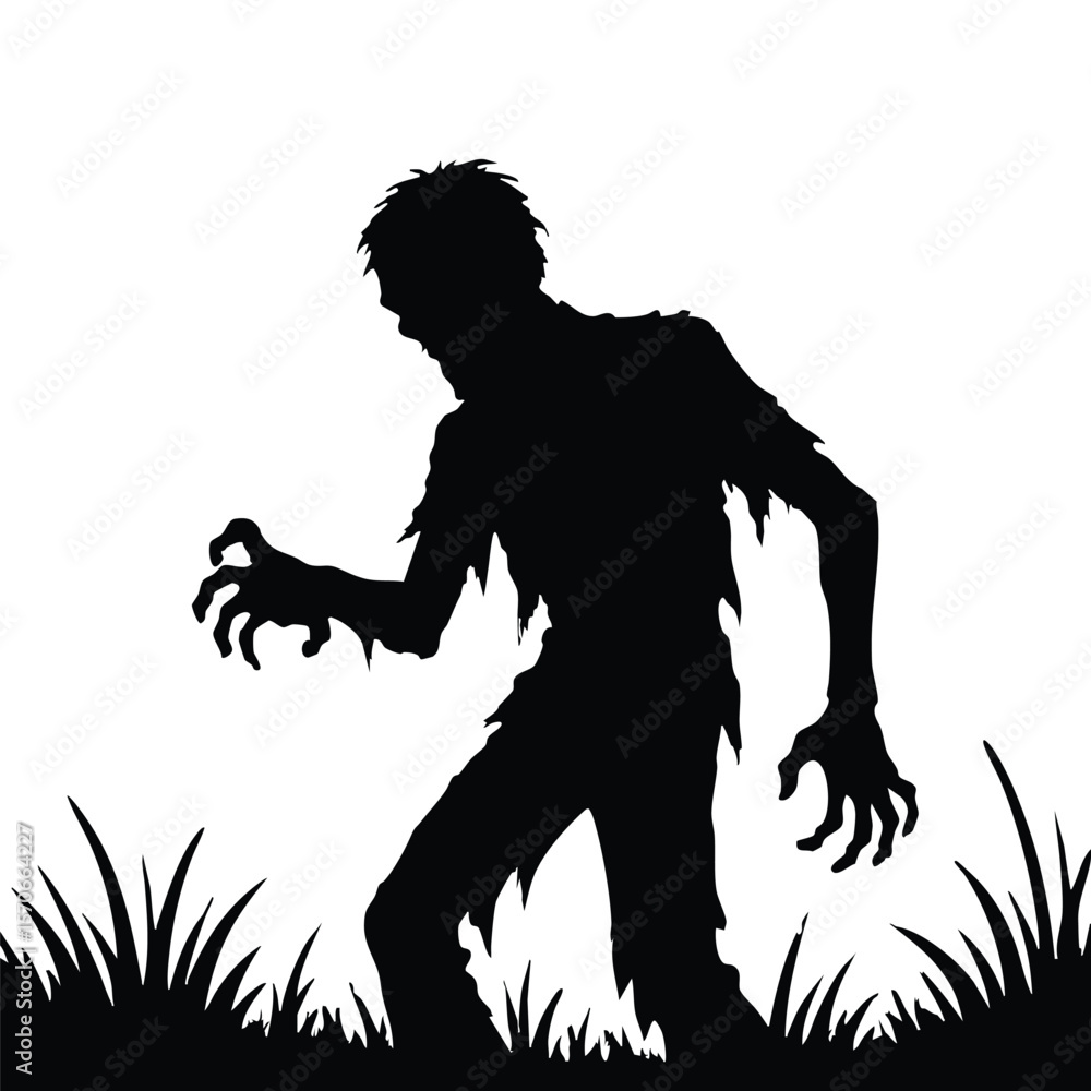 Fototapeta premium Halloween zombie silhouette on white background