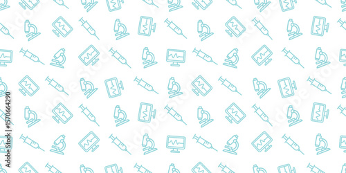 医療アイコンのシームレスパターン・背景素材
Modern Seamless Background Pattern Featuring Medical Icons and Healthcare Equipment in Flat Vector Design