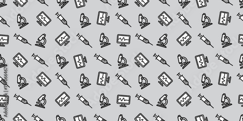 医療アイコンのシームレスパターン・背景素材
Modern Seamless Background Pattern Featuring Medical Icons and Healthcare Equipment in Flat Vector Design