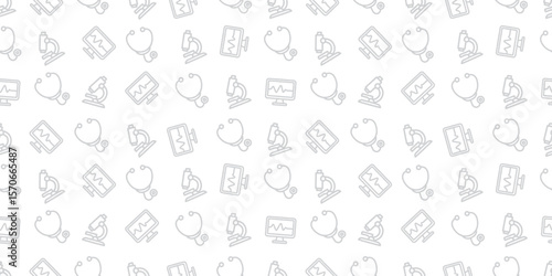 医療アイコンのシームレスパターン・背景素材
Modern Seamless Background Pattern Featuring Medical Icons and Healthcare Equipment in Flat Vector Design