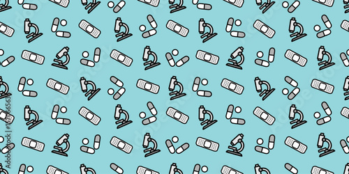 医療アイコンのシームレスパターン・背景素材
Modern Seamless Background Pattern Featuring Medical Icons and Healthcare Equipment in Flat Vector Design