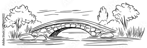 stone bridge over river park landscape sketch vector