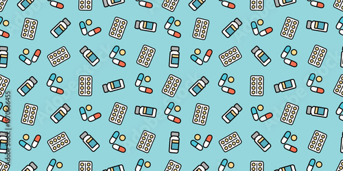 医療アイコンのシームレスパターン・背景素材
Modern Seamless Background Pattern Featuring Medical Icons and Healthcare Equipment in Flat Vector Design