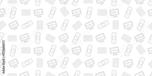 医療アイコンのシームレスパターン・背景素材
Modern Seamless Background Pattern Featuring Medical Icons and Healthcare Equipment in Flat Vector Design