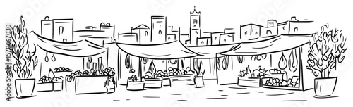 traditional street market bazaar sketch vector illustration