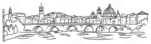 florence italy cityscape with ponte vecchio sketch vector
