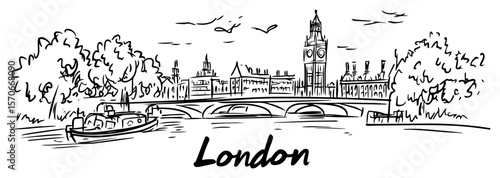 london uk skyline on thames river sketch vector