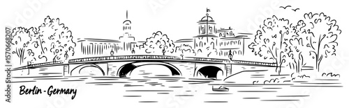 berlin germany cityscape on spree river sketch vector
