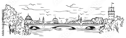 rome italy cityscape view from tiber river sketch vector