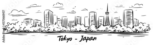 tokyo city skyline japan line art vector