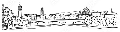 florence italy skyline panorama with ponte vecchio sketch