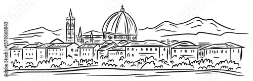 florence cityscape with duomo sketch vector illustration
