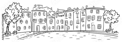 old mediterranean town street sketch vector