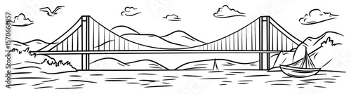 famous suspension bridge over bay sketch vector