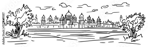 varanasi india cityscape on ganges river sketch vector