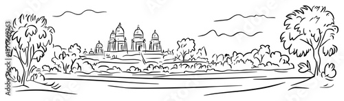 angkor wat cambodia ancient temple sketch vector