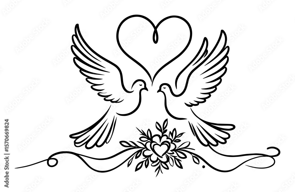 Obraz premium love doves heart flourish wedding vector design