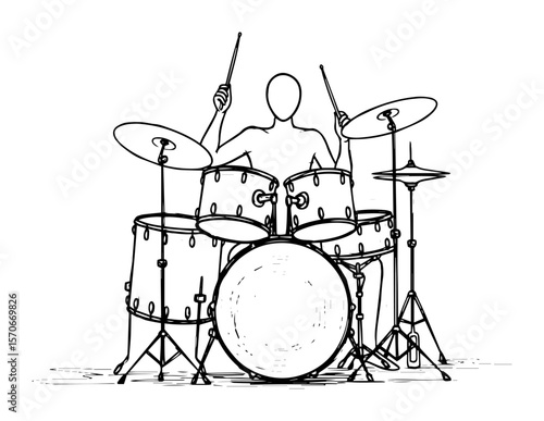 drummer playing drum kit sketch vector illustration