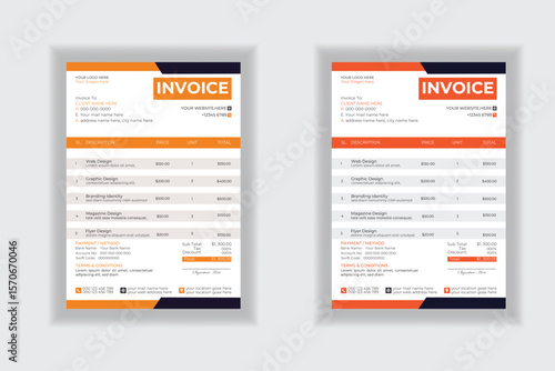 Invoice minimal design template. Bill form business invoice accounting