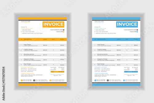Invoice minimal design template. Bill form business invoice accounting