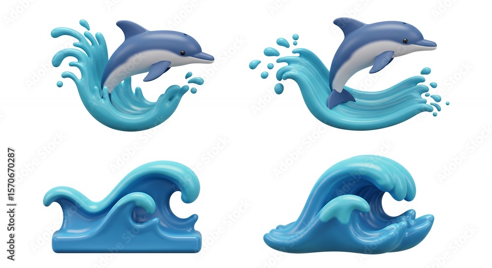 Fototapeta premium Dolphin jumping over waves illustration